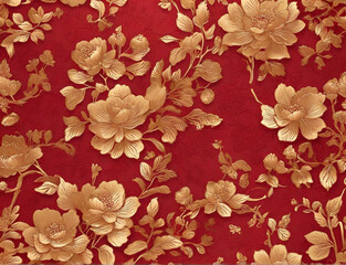 Chinese Golden flowers seamless pattern