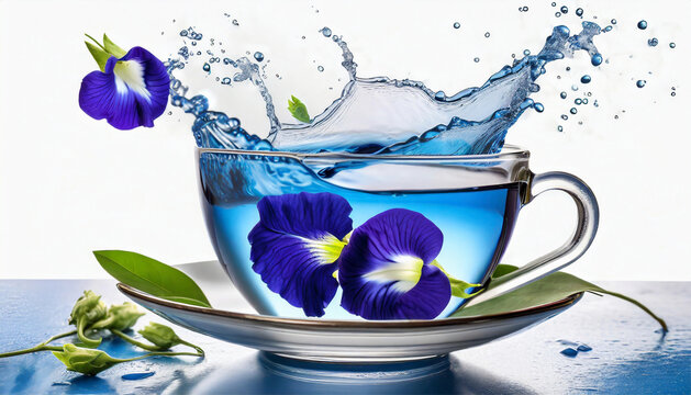 butterfly pea flower with blue tea on the cup