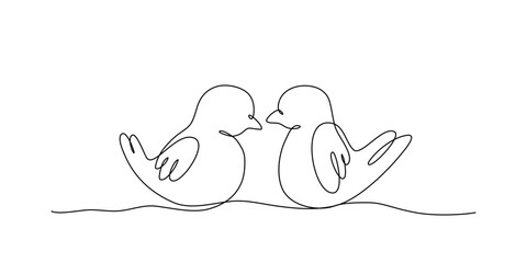 Continuous line art of two birds, editable lineart vector illustration.