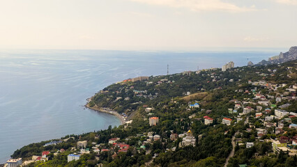 Alupka, Crimea. The south coast of Crimea. Black sea coast and mountains, Aerial View