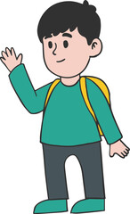 School Boy With Waving Hand Gesture