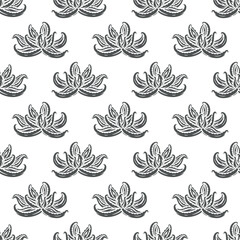 Aloe Vera Flower Seamless Vector Black White Pattern. Succulent Plant. Medicinal plants background. Great for packaging design of Cosmetic and medicin