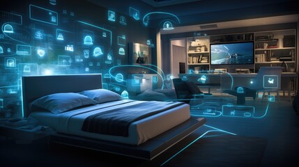 Modern Smart bedroom interior with technology maintaining connections