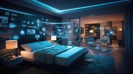 Modern Smart bedroom interior with technology maintaining connections