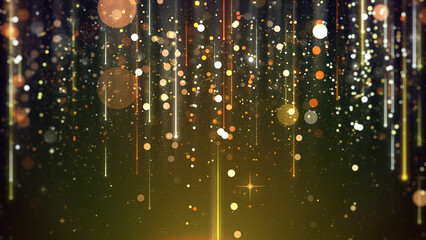 Gold star and particles glamour abstract background.