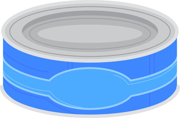 Blue tin can vector illustration. Canned food or product packaging design element.