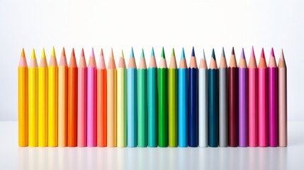 A visually enticing arrangement of isolated colorful pencils on a white background, inviting the viewer to appreciate the spectrum of hues and creative potential encapsulated in each pencil.