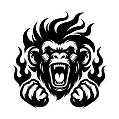 Vector logo of a raging gorilla. Professional logo of a chimpanzee. Black and white logo of an ape isolated on a white background.