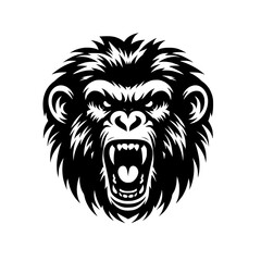 Vector logo of a raging gorilla. Professional logo of a chimpanzee. Black and white logo of an ape isolated on a white background.