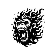 Vector logo of a raging gorilla. Professional logo of a chimpanzee. Black and white logo of an ape isolated on a white background.