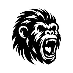 Vector logo of a raging gorilla. Professional logo of a chimpanzee. Black and white logo of an ape isolated on a white background.