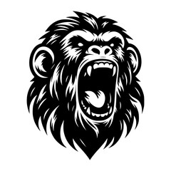 Vector logo of a raging gorilla. Professional logo of a chimpanzee. Black and white logo of an ape isolated on a white background.