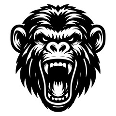 Vector logo of a raging gorilla. Professional logo of a chimpanzee. Black and white logo of an ape isolated on a white background.