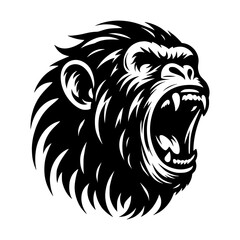 Vector logo of a raging gorilla. Professional logo of a chimpanzee. Black and white logo of an ape isolated on a white background.