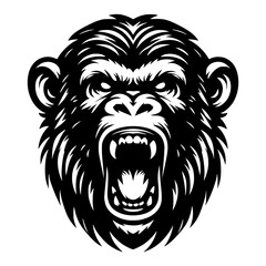 Vector logo of a raging gorilla. Professional logo of a chimpanzee. Black and white logo of an ape isolated on a white background.