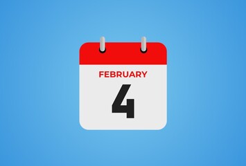 04 February 2024 calendar icon on blue background. Illustration design. 