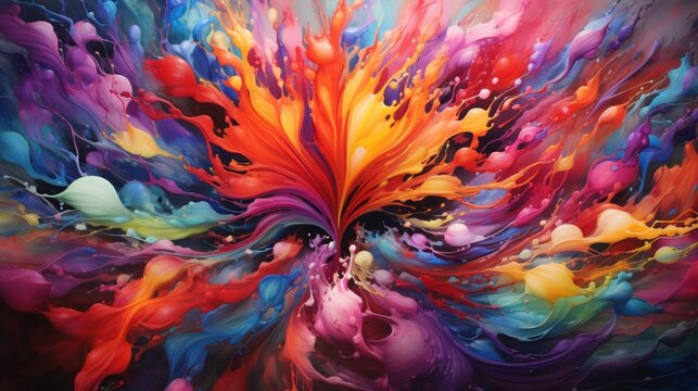 An explosion of vivid hues creating a captivating and energetic backdrop, evoking a sense of joy and excitement in this vibrant composition. © Balqees