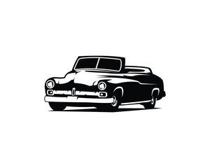 Obraz premium Silhouette of a 1949 Mercury coupe served on a white background appearing from the side. best for logo, badge, emblem, icon, sticker design. available in eps 10