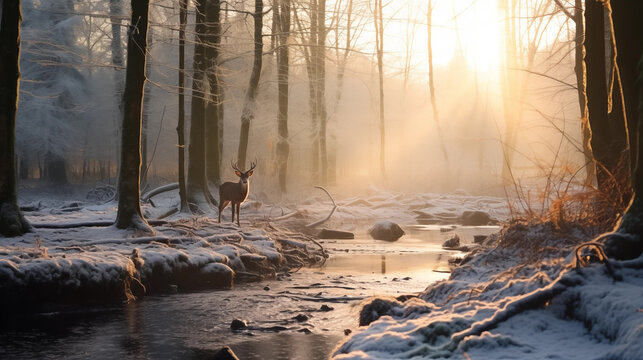 Hirsch im Winterwald
