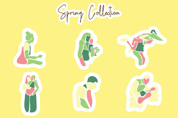 Vector Spring Man and Woman Sticker set collection