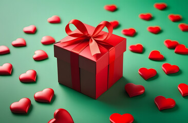 gift box with red hearts. 
