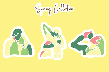 Vector Spring Man and Woman Sticker set collection