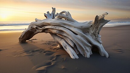 driftwood, washed ashore and bleached by the sun, portraying its weathered and natural texture, embodying the beauty of the ocean. - obrazy, fototapety, plakaty