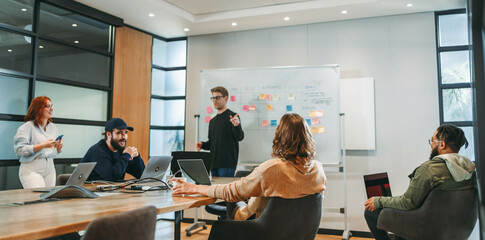 Dynamic collaboration in a professional workplace: Creative brainstorming and project management - Powered by Adobe