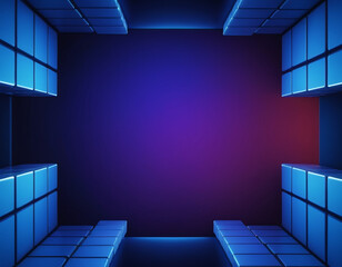 Abstract 3D Concrete Cube Background with Neon Lights. generative ai