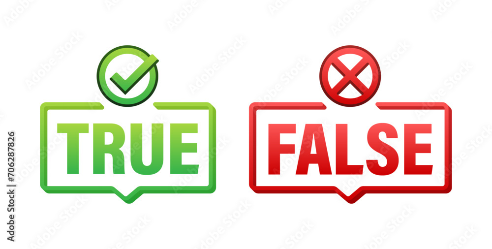 Poster true and false icons set vector illustration for fact checking and verification concept