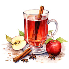 Winter Wassail, Beverages Illustration. Watercolor Style. AI Generated
