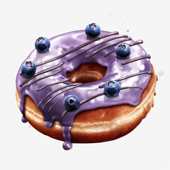 Blue and brown donut with a black berry on transparent background created with Generative Ai