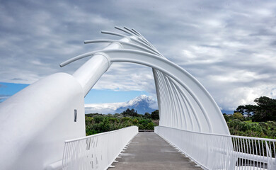 Te Rewa Rewa Bridge Bridge across the Waiwhakaiho River in New Plymouth, New Zealand. Modern...