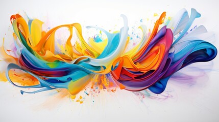isolated swirls and loops in a rainbow of colors on a clean white canvas, capturing the fluid and dynamic movement of this visually striking abstract art.