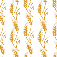 Seamless pattern of Grain Spikes, Ears of Wheat, Barley or Rye icon. Great for Wrapping Paper, Bread Packaging, Beer labels etc. Vector Illustration