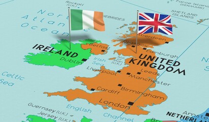 United Kingdom and Ireland - pin flags on political map - 3D illustration © PX Media