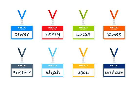 Colorful Name Tag Badges Vector Set for Personal Introduction or Identification