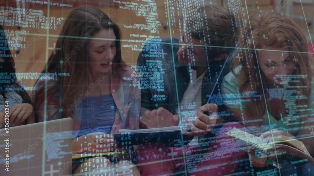 Aufkleber animation of data processing over diverse students