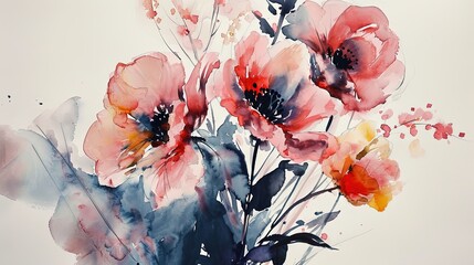 watercolor style illustration of flower bouquet blossom background wallpaper, color splash and wet in wet technique texture, Generative Ai