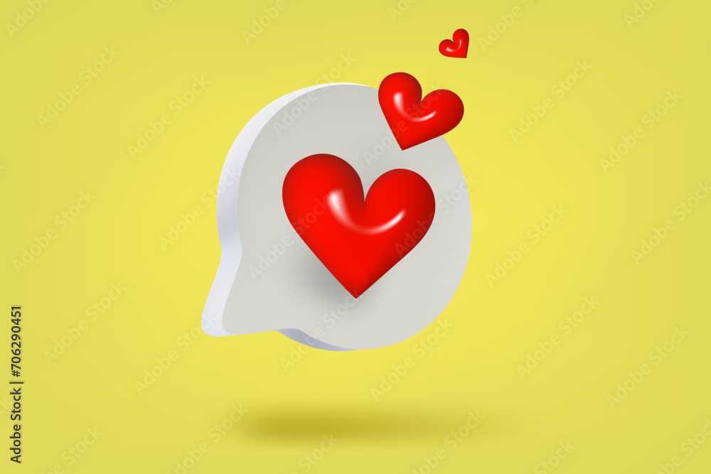 Poster speech bubble with hearts. love message concept. 3d vector illustration