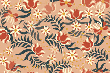 Seamless paisley embroidered floral motif pattern in vector, for design, fabric, wrapping, digital motif, background, wallpaper, print, clothing, etc.