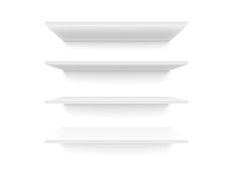 Empty white clean shelves. 3d vector illustration