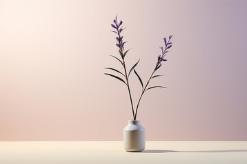 A sleek and modern illustration highlighting a minimalist presentation of a single lavender stem, neatly placed in a slender vase, evoking a sense of tranquility.