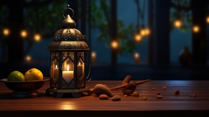 Candle lantern decoration, Islamic holiday Ramadan Kareem ornament wallpaper background.	