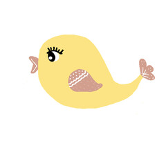 Yellow bird in png. Illustration for decoration, design, print, pattern. Children's illustration for logo, icon, badge.