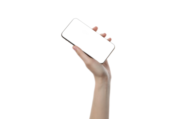 PNG,female hand holding a smartphone, isolated on white background