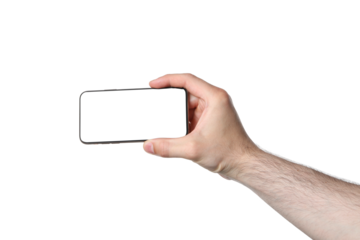 PNG,a man is holding a smartphone, isolated on white background