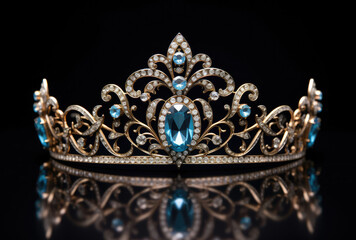 Tiara With Blue Stones on Reflective Surface - Elegant Jewelry for Special Occasions