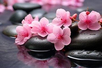 Obraz na płótnie Canvas closeup shot of a beautiful cherry blossom flowers, blooming pink sakura generative ai