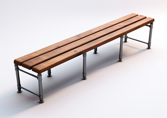 Wooden Bench on Metal Frame - Outdoor Furniture in Urban Setting